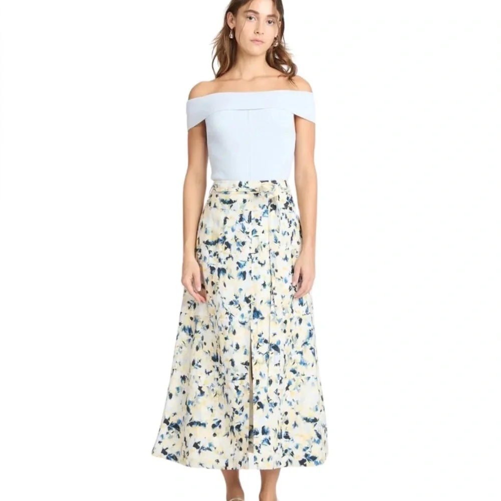 Cream/Maritime Blue Hudson Skirt TANYA TAYLOR